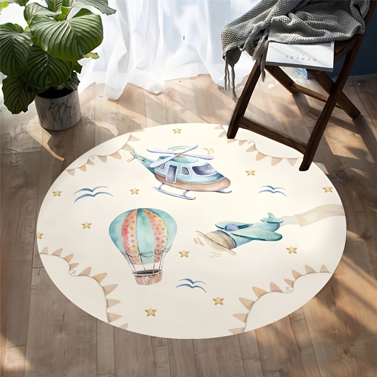Baby Nursery Hot Air Balloon - سجادة لعب دائرية بتصميم منطاد هوائي