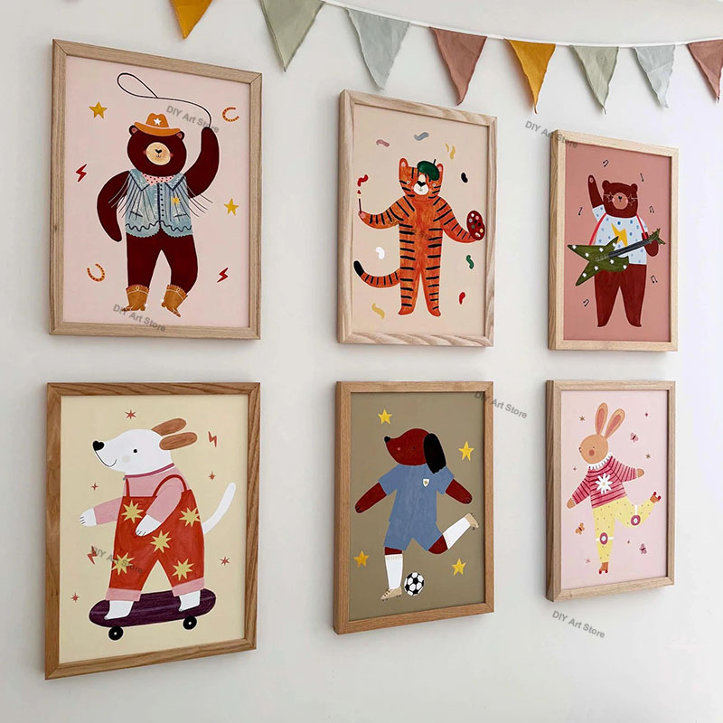 Baby Nursery Artwork - لوحات فنية جدارية كرتونية مضحكة للحيوانات،