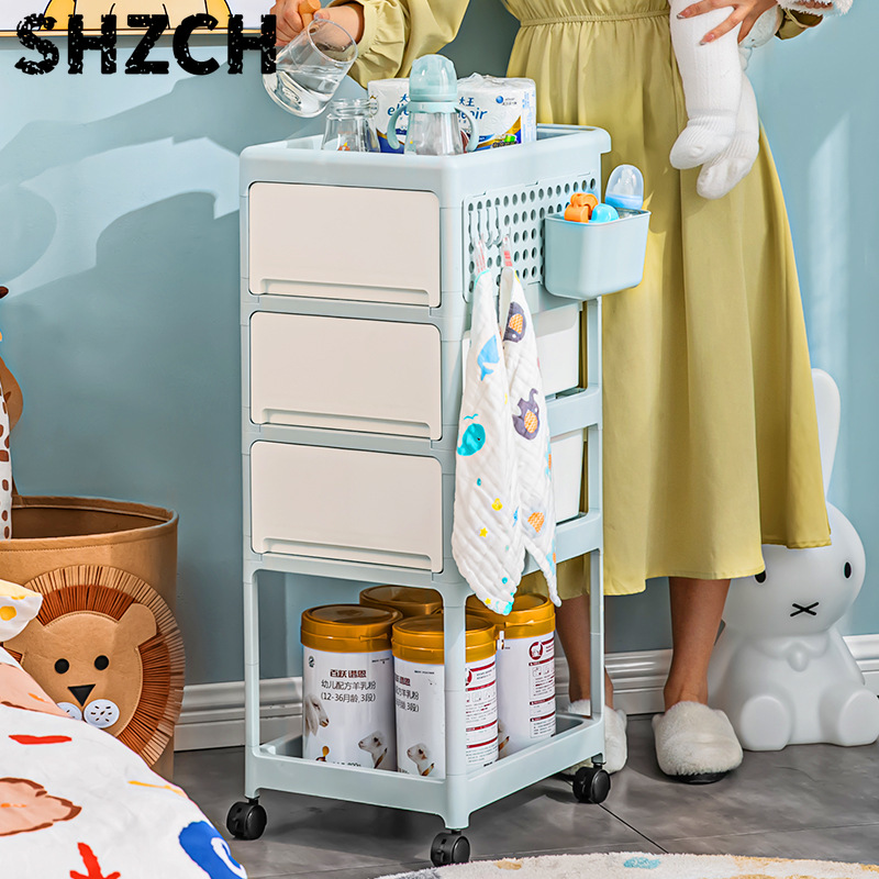 Baby Nursery Cart - عربة تخزين متنقلة بلون كريمي، منظم
