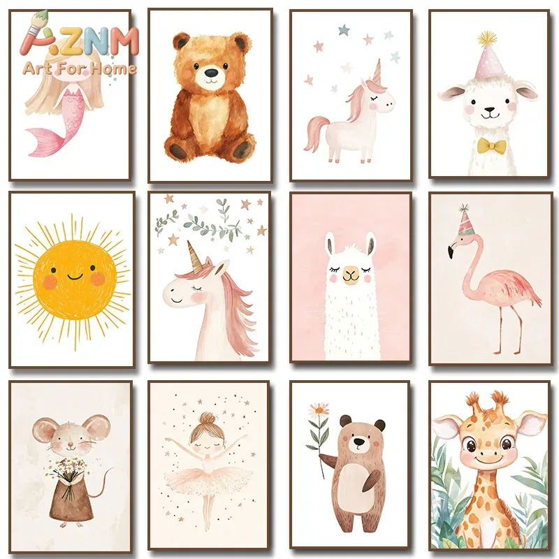 Baby Unicorn Nursery - لوحة فنية مائية من AZNM بتصميم