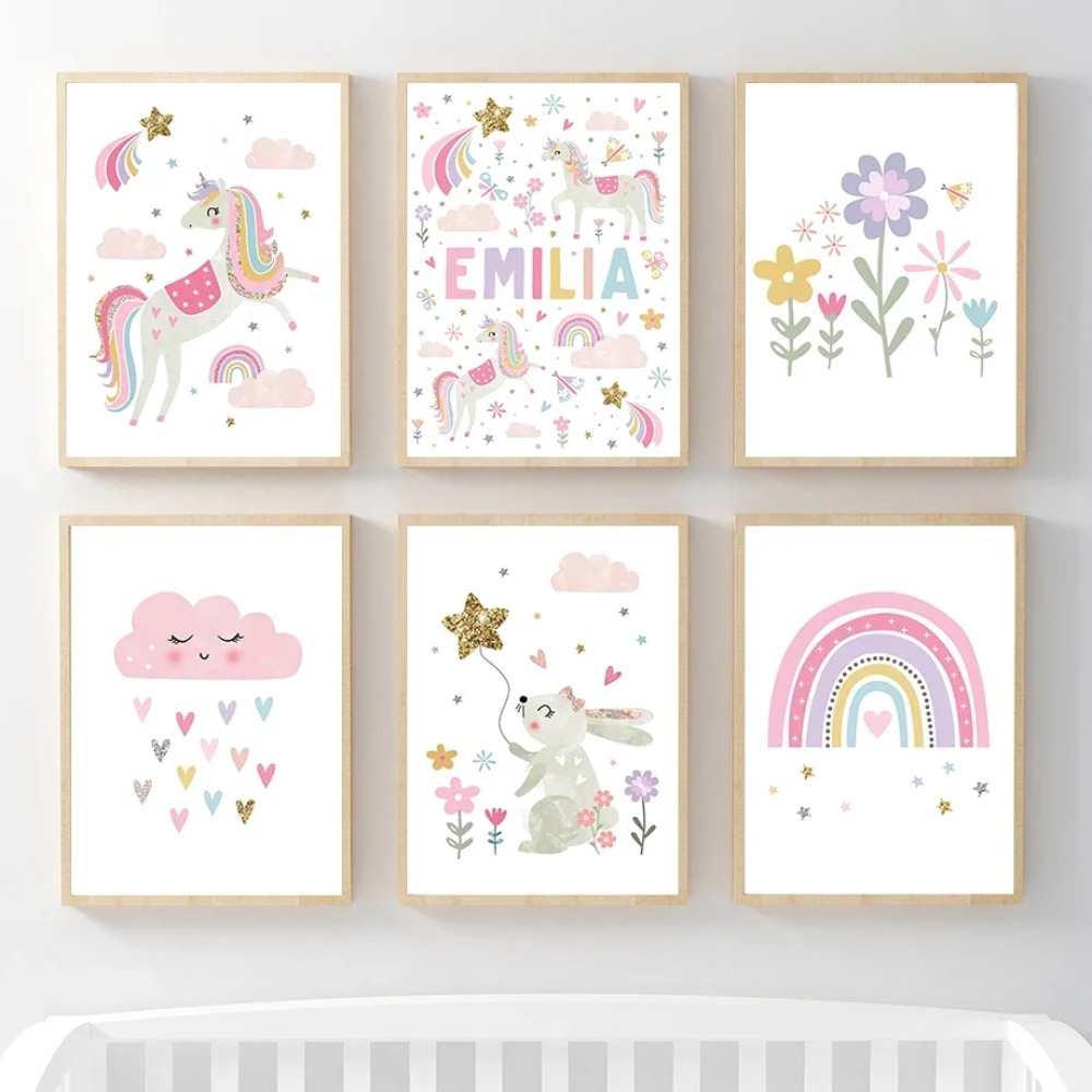 Baby Unicorn Nursery - لوحة فنية جدارية لغرفة الأطفال بتصميم