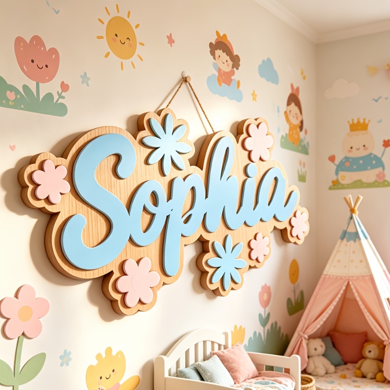 Baby Nursery Themes - لافتة غرفة مخصصة بتصميم زهور، لوحة