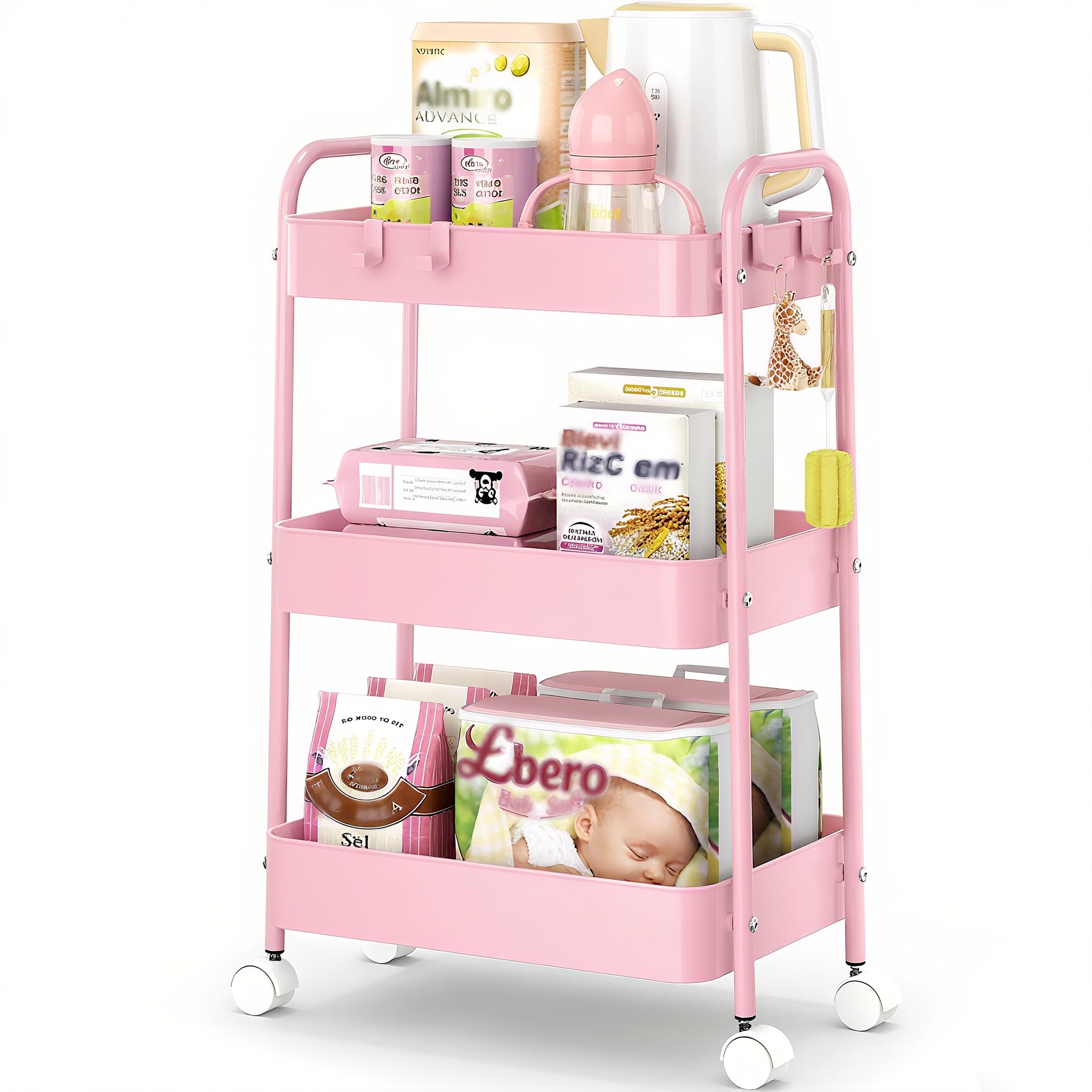 عربة تخزين معدنية بثلاث طبقات  - مراجعة Baby Nursery Cart وسعره