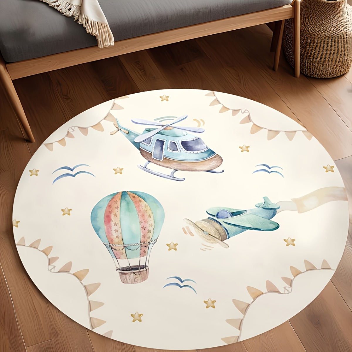سجادة لعب دائرية بتصميم منطاد  - مراجعة Baby Nursery Hot Air Balloon وسعره