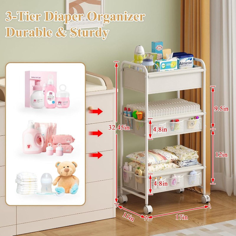 عربة حفاضات متحركة بثلاثة مستو - مراجعة Baby Nursery Cart وسعره