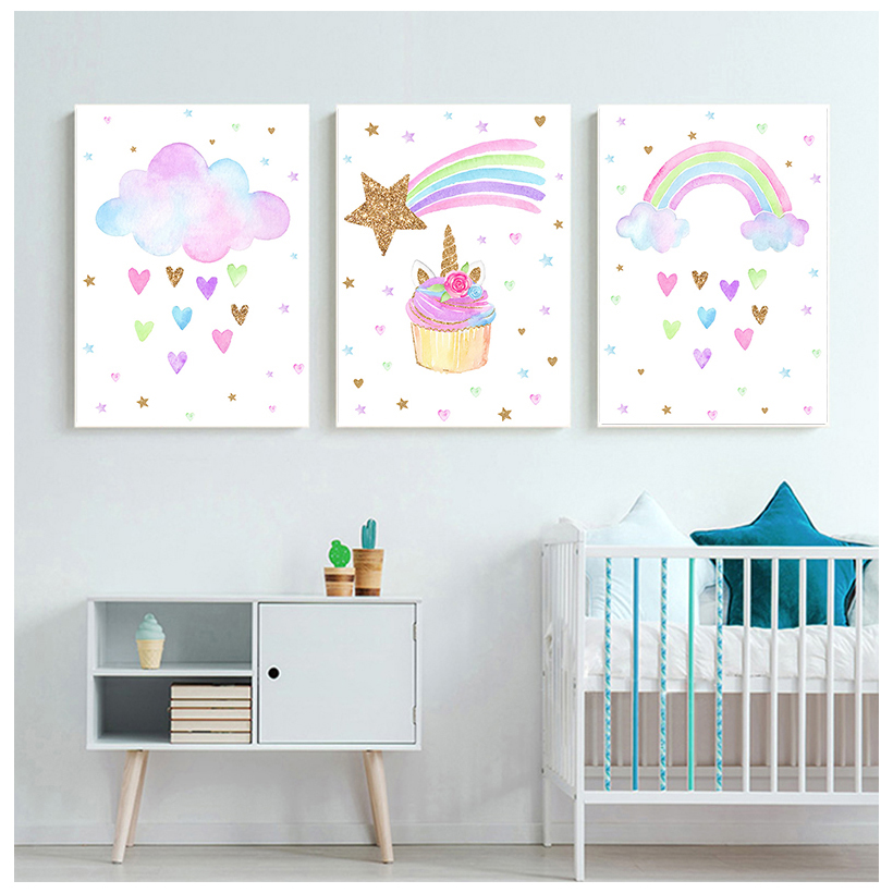 قوس قزح يونيكورن جدار الفن يطب - مراجعة Baby Unicorn Nursery وسعره