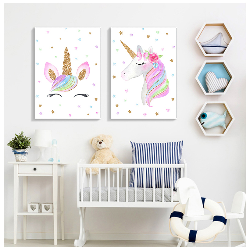 قوس قزح يونيكورن جدار الفن يطب - مراجعة Baby Unicorn Nursery وسعره