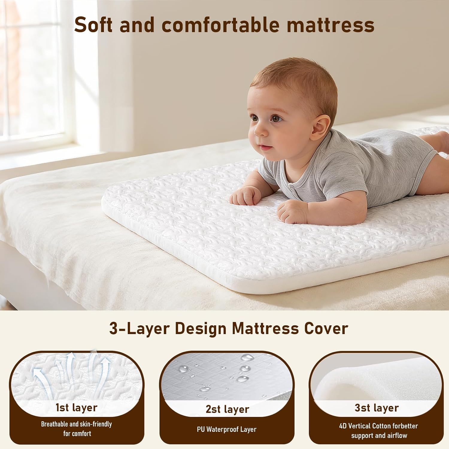 سرير أطفال 3 في 1، سرير جانبي  - مراجعة Baby Mattress Waterproof وسعره